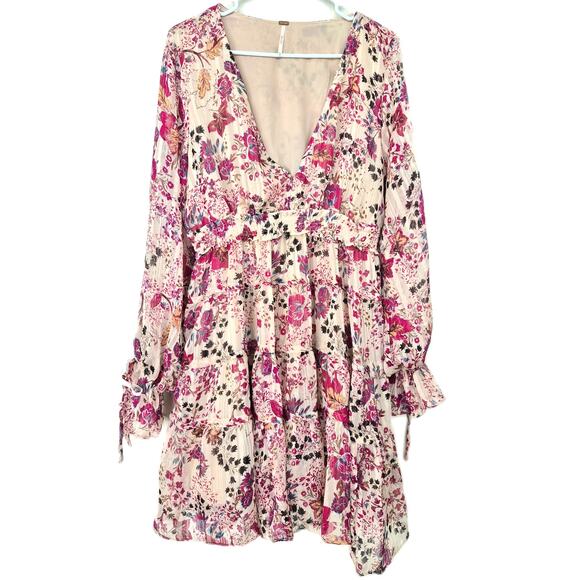 Free People Dress Sz L Floral Layered Ruffle Boho Fairy Wedding Guest Balletcore - Picture 3 of 10